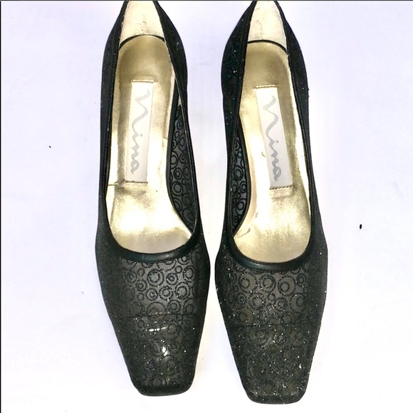 NWOB Nina Evening Shoes color black w glitter. 7M - Picture 1 of 8